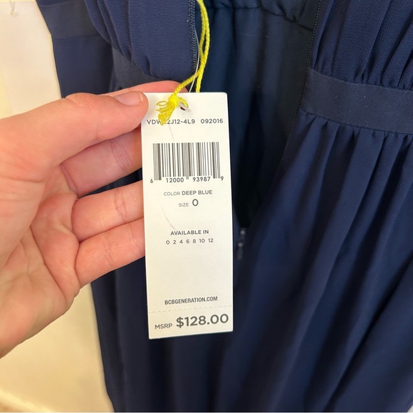 NWT BCBGeneration Navy Size 0 Full Length Dress Gown Formal Criss Cross Details - Picture 10 of 12